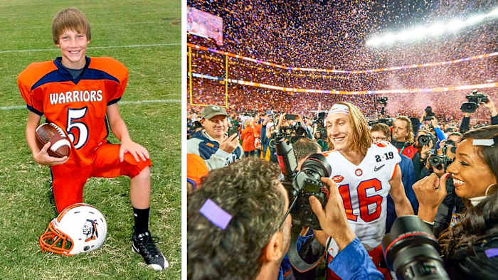 Trevor Lawrence as a youth football player, and after winning the national title game in 2019